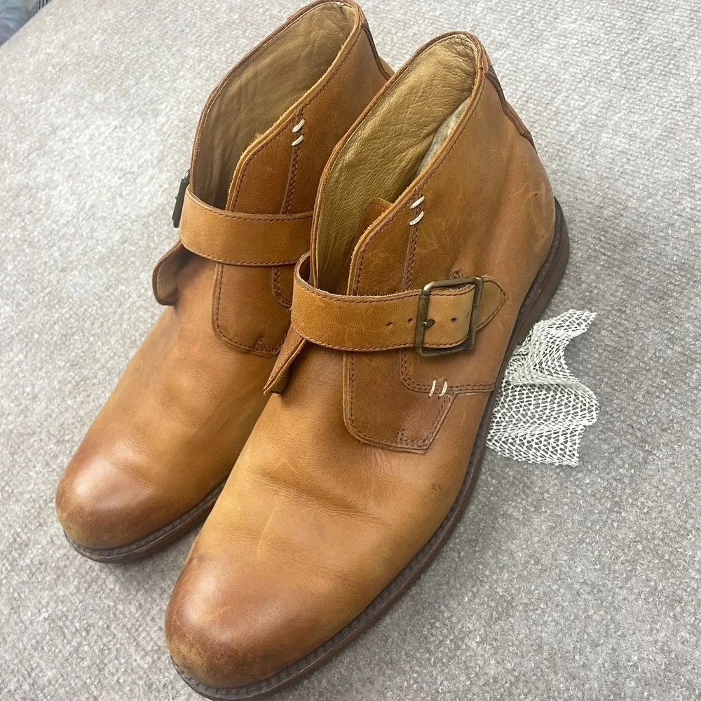 UGG Australia Graham Mens 15 Boots Brown Leather Monk Strap Casual Ankle Boots